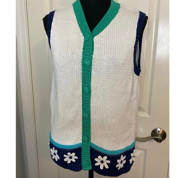 Vintage Eagles Eye Sweater Vest Womens M Knit Ramie Daisy‎ - Picture 1 of 10